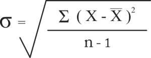 The formula for standard deviation.